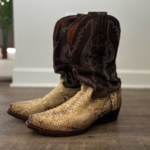 DAN POST python cowboy boots snip toe 10 D white/brown